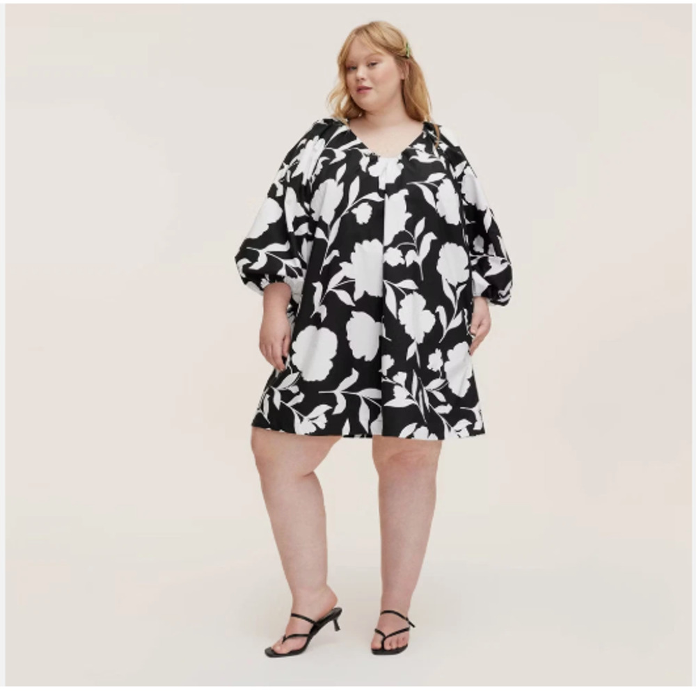 Rose Poplin Long Sleeve Mini Dress NWT Black & White XL Kate Spade NY
